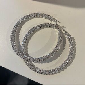 large sparkly silver hoop earrings NWOT